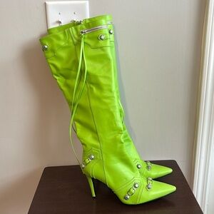 Green go go heeled zippered boots